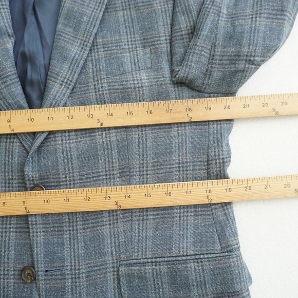 Lauren Ralph Lauren Mens Plaid Sport Coat Blazer Blue Gray Wool Silk Linen 38S - Picture 6 of 11